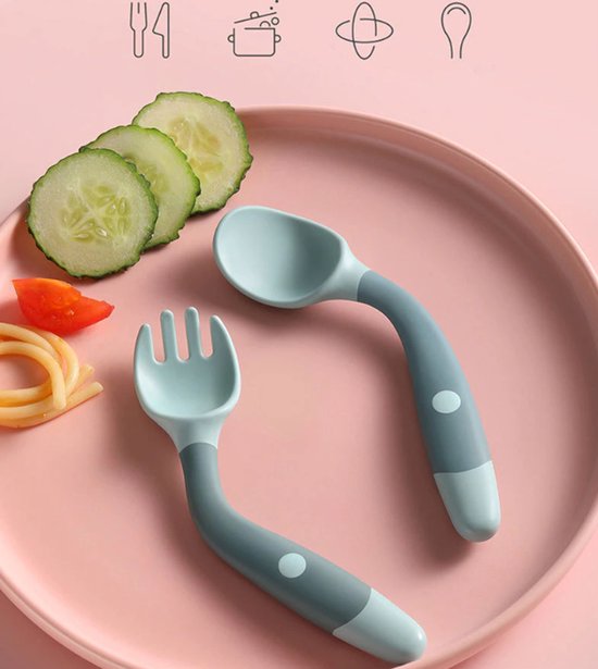 PRO-Deals | Buigbare Vork & Lepel – Siliconen – Buigbaar – Veilig voor kinderen – Veilig materiaal – Groen - Speels eten! van Pro