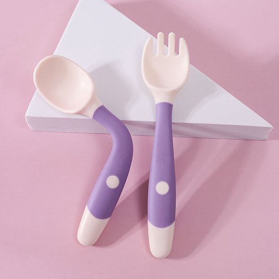 PRO-Deals | Buigbare Vork & Lepel – Siliconen – Buigbaar – Veilig voor kinderen – Veilig materiaal – Paars - Speels eten! van Pro