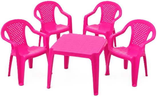 Pro garden kinder tuinset - roze - kunststof - kindertafel en stoeltje - binnen/buiten van Pro Garden