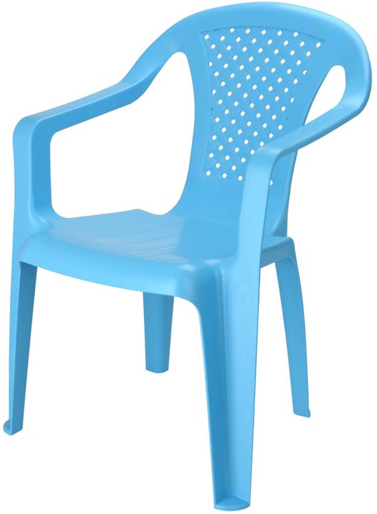 Pro Garden Stoeltjes voor kinderen - 1x - blauw - 38 x 52 cm - voor binnen en buiten - kunststof - voor kinderen van 3 tot 7/8 jaar - stapelbaar