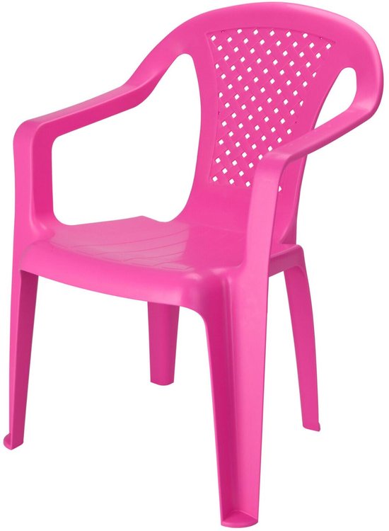 Pro Garden Stoeltjes voor kinderen - 1x - roze - 38 x 52 cm - voor binnen en buiten - kunststof - voor kinderen van 3 tot 7/8 jaar - stapelbaar