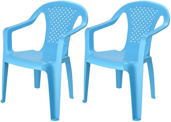 Pro Garden Stoeltjes voor kinderen - 2x - blauw - 38 x 52 cm - voor binnen en buiten - kunststof - voor kinderen van 3 tot 7/8 jaar - stapelbaar van Pro Garden
