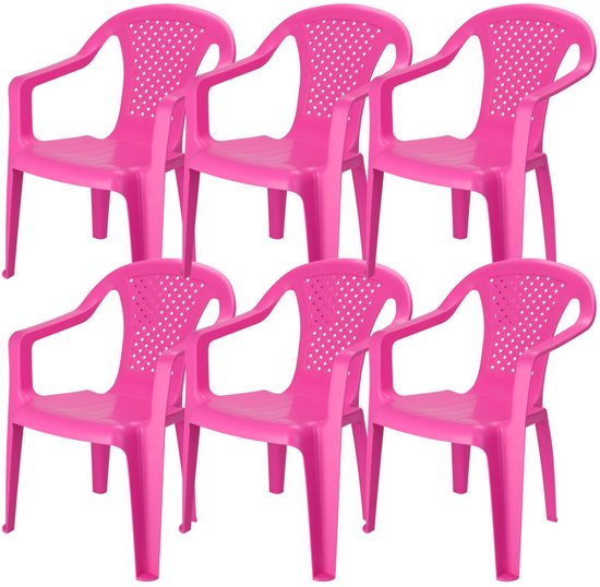 Pro Garden Stoeltjes voor kinderen - 6x - roze - 38 x 52 cm - voor binnen en buiten - kunststof - voor kinderen van 3 tot 7/8 jaar - stapelbaar