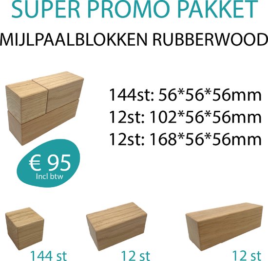 PROMO PACK MIJLPAALBLOKKEN 168 stuks - pakket blokken in 3 verschillende formaten - mijlpaalblokken - knutselen - houten blokken - gemaakt van Rubberwood - mooi afgewerkt - super promo van BiOBUDDi