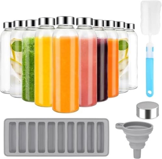 PromoHome 10-delige set glazen drinkflessen met accessoires