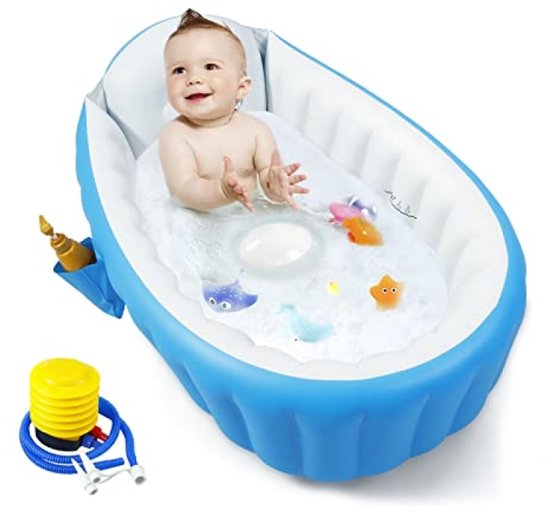 PromoHome Opblaasbare Babybadkuip - Antislip Reisbad met Handige Opbergvak