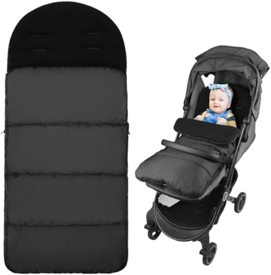 PromoHome Universele Voetenzak voor Kinderwagen - Thermo Voetenzak Winterbescherming met Ritssluiting - Waterdicht Winddicht Machinewasbaar Fleece Voering - Zwarte Baby Voetenzak