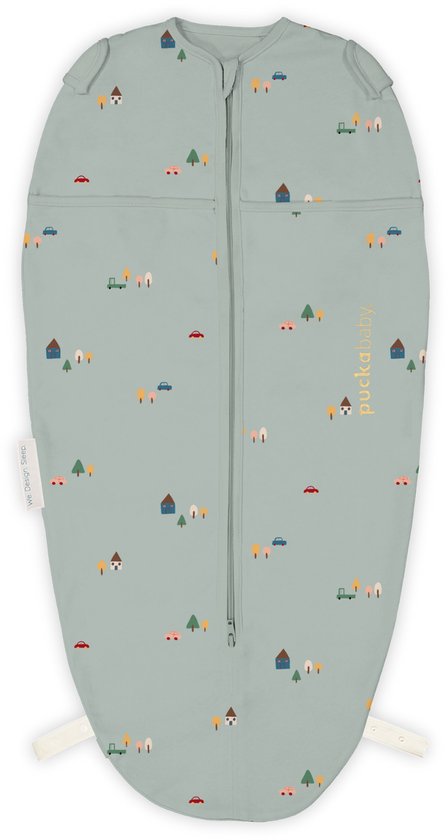 Puckababy Mini Inbakerslaapzakje baby (3-6m) - Tiny Village - Katoen TOG 0.5 - Zomerslaapzak van Puckababy
