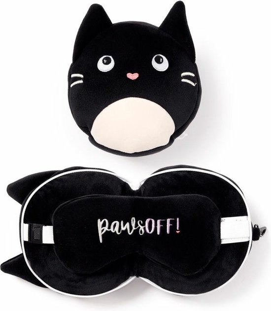 Puckater - Reiskussen & Slaapmasker - Relaxeazzz Feline Fine Rond - Zwart&Wit - Poes van Puck.