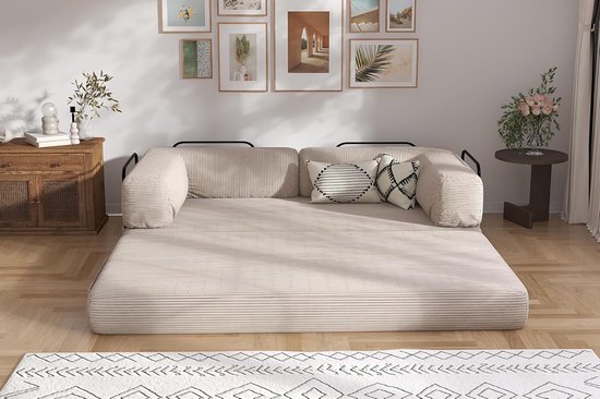 Puffy Luxe 3-Zits Slaapbank met Diepe Zit en Modern Design 200x90x34 cm – Comfortabele Multifunctionele Sofa Bed met 250 kg Draagvermogen