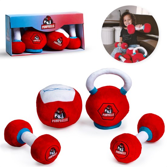 PUMPBELLS - Fitness Knuffels - Mini homegym - Kraamcadeau - Cadeau - Gym knuffels - Dumbell knuffel - Kettlebell knuffel - van PUMPBELLS