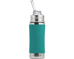 Pura Rietjesfles Free Flow 325 ml - Drinkfles - Bidon - Plasticvrij - Vaatwasserbestendig - Op 2 Manieren te Gebruiken - Medische Kwaliteit Siliconen - Inclusief Siliconen Rietje Free Flow, Reisdop en Sleeve - Top is Verwisselbaar - Veelzijdig - Mint van Pura