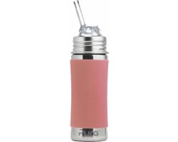 Pura Rietjesfles Free Flow 325 ml - Drinkfles - Bidon - Plasticvrij - Vaatwasserbestendig - Op 2 Manieren te Gebruiken - Medische Kwaliteit Siliconen - Inclusief Siliconen Rietje Free Flow, Reisdop en Sleeve - Top is Verwisselbaar - Veelzijdig - Rose van Pura