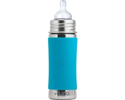 Pura Speenfles 325 ml - Plasticvrij - Drinkfles - Voorkomt Maagkrampen - Vaatwasserbestendig - Inclusief Siliconen Speen, Reisdop en Sleeve - Top is Verwisselbaar - Veelzijdig - Aqua van Merkloos