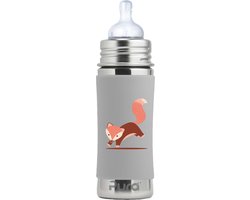 Pura Speenfles 325 ml - Plasticvrij - Drinkfles - Voorkomt Maagkrampen - Vaatwasserbestendig - Inclusief Siliconen Speen, Reisdop en Sleeve - Top is Verwisselbaar - Veelzijdig - Grijze Vos van Merkloos