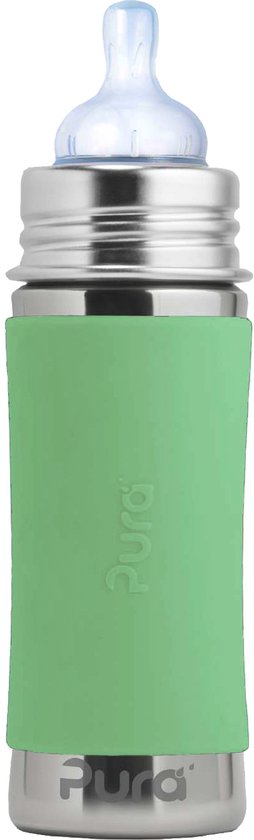 Pura Speenfles 325 ml - Plasticvrij - Drinkfles - Voorkomt Maagkrampen - Vaatwasserbestendig - Inclusief Siliconen Speen, Reisdop en Sleeve - Top is Verwisselbaar - Veelzijdig - Moss van Merkloos