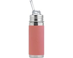 Pura Thermos Rietjesfles Free Flow 260 ml - Thermoskan - Thermosfles - Plasticvrij - Met Isolatiewand - Op 2 Manieren te Gebruiken - Medische Kwaliteit Siliconen - Inclusief Siliconen Rietje Free-Flow, Reisdop en Borsteltje - Rose Sleeve