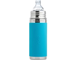 Pura Thermos Tuitfles 260 ml - Thermoskan - Thermosfles - Plasticvrij - Met Isolatiewand - Biedt Weerstand aan het Bijtinstinct - Inclusief Siliconen Tuit, Reisdop en Sleeve - Aqua van Pura