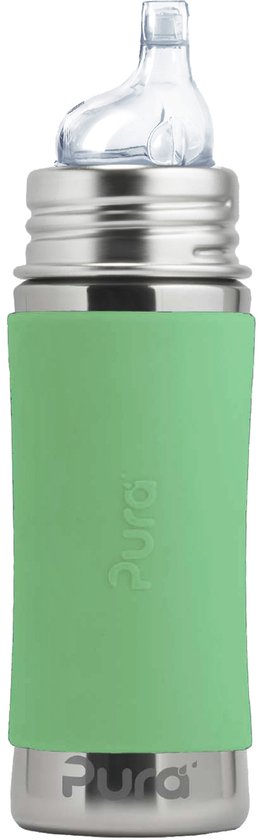 Pura Tuitfles 325 ml - Tuitbeker - Meegroeiend - Plasticvrij - Vaatwasserbestendig - Biedt Weerstand aan het Bijtinstinct - Inclusief Siliconen Tuit, Reisdop en Sleeve - Moss van Pura