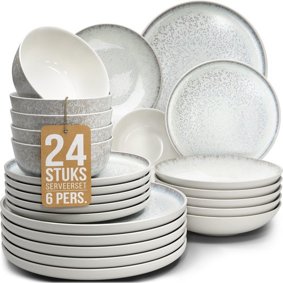 Pure Living Ibiza Light 24-Delig Serviesset - Beige - Massief Aardewerk - 6 Personen - Geschikt Voor Dagelijks Gebruik
