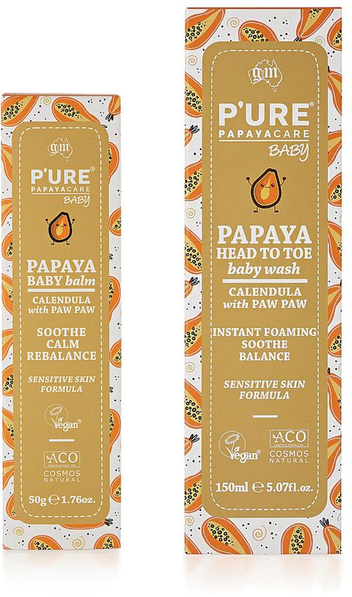 P'ure Papaya Care - Papaya Baby Balm + Papaya baby Head to Toe Wash - 2 Pak van Merkloos