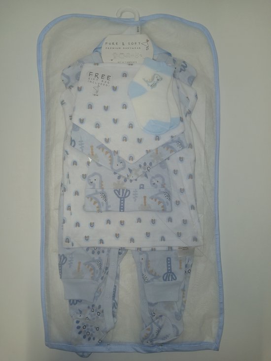 Pure & Soft - cadeauset baby - 7-delig - jongens - dino - maat 56