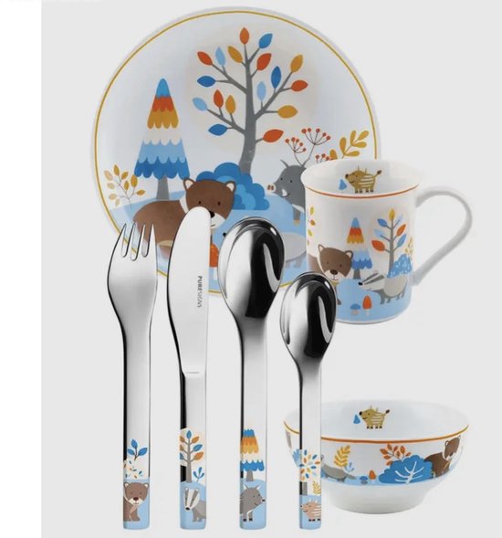 Puresigns kinderservies en bestekset Friends porselein kinderbestek 7 delig