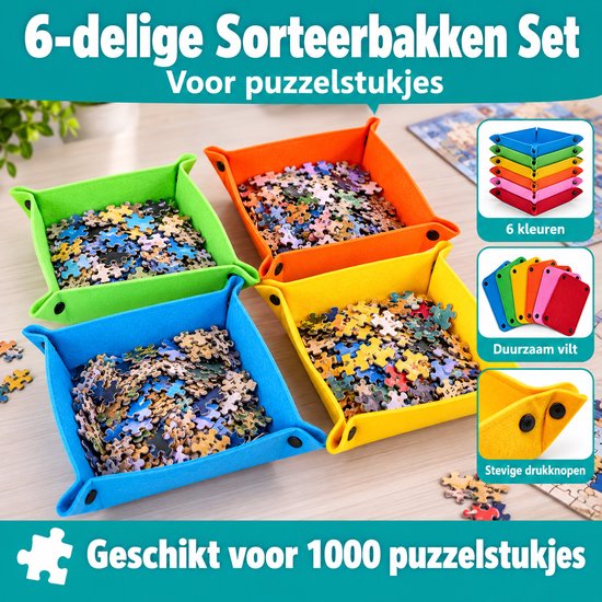 Puzzel Sorteerbakjes - 6 Stuks - Puzzel Sorteerbakken voor 500 tot 1000 Stukjes - Vilten Puzzelbakjes - Puzzel Accessoires - 20 x 20 cm