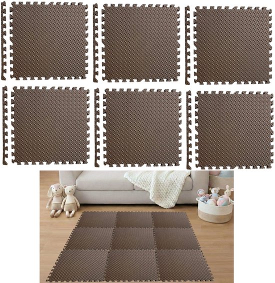 Puzzelmat 6 stuks speelmat, kruipmatten, speelmat, beschermmatten, vrij van schadelijke stoffen, geurloos, voor baby's, 30x30x1cm, bruin van Merkloos