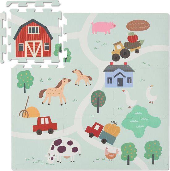 puzzelmat baby - boerderij - 9 tegels - met rand - foam - afwasbaar van Merkloos