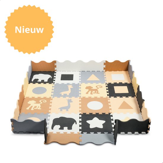 Puzzelmat Baby - Speelmat Foam Opvouwbaar - Speelmat Baby - 142 x 142 cm - Baby Speelmat - Bruin van BloominGoods