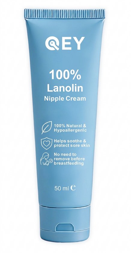 QEY Lanoline Tepelcrème - 100% Natuurlijk - Tegen Tepelkloven & Gevoelige Tepels - 50 ml van QEY