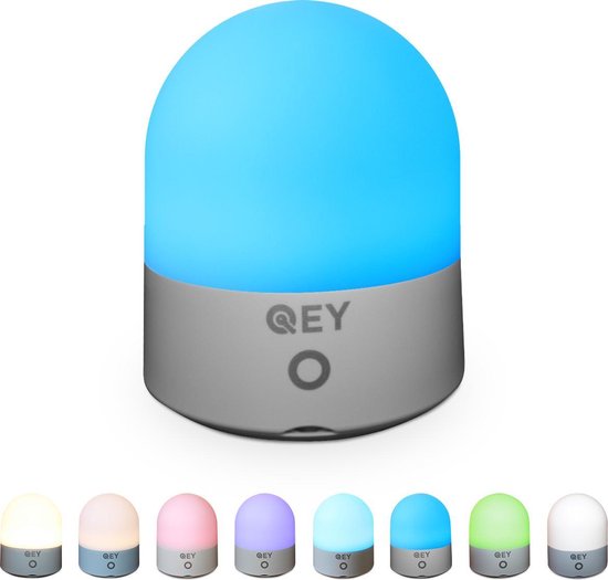 QEY - USB Oplaadbaar Nachtlampje 8 Instelbare Kleuren - LED verlichting - Leeslamp - Tafellamp - Bedlamp voor Baby, Kinderen & Volwassenen - Kinderkamer - Dimbaar - Touch Control - Multi kleur & Wit licht -  RGB Nachtlamp van QEY