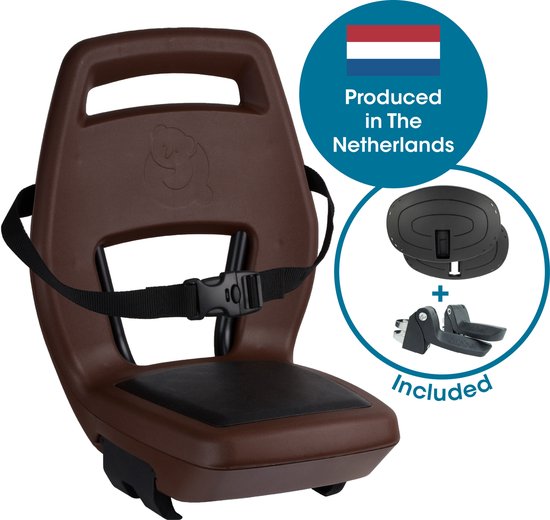 Qibbel Junior 6+ Fietsstoeltje Achter Bagagedrager bevestiging - Quick Connect - Fietszitje - Bruin - inclusief voetbeschermingsplaten en voetsteunen van Merkloos