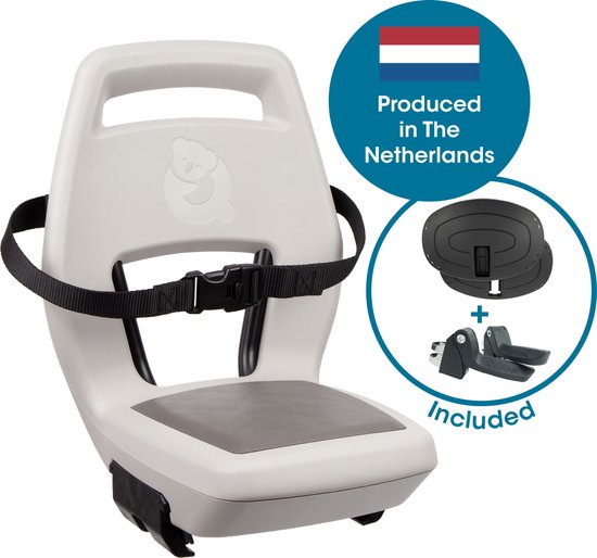 Qibbel Junior 6+ Fietsstoeltje Achter Bagagedrager bevestiging - QuickConnect - Fietszitje - Pebble Grey - inclusief voetbeschermingsplaten en voetsteunen van Merkloos