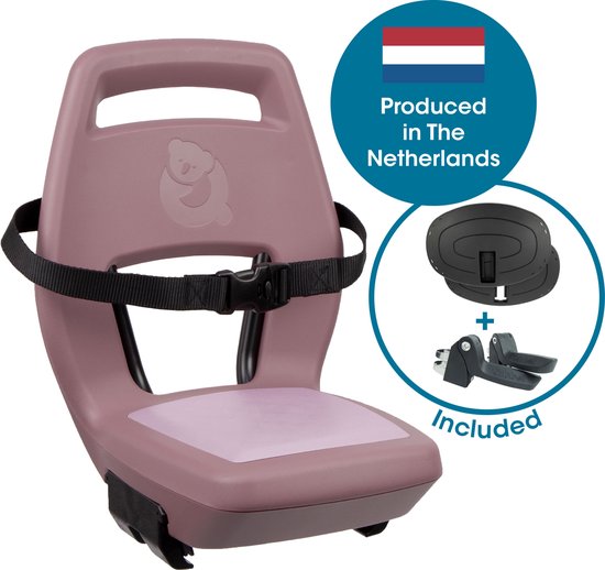 Qibbel Junior 6+ Fietsstoeltje Achter Bagagedrager bevestiging - QuickConnect - Fietszitje - Plum Rose - inclusief voetbeschermingsplaten en voetsteunen van Merkloos
