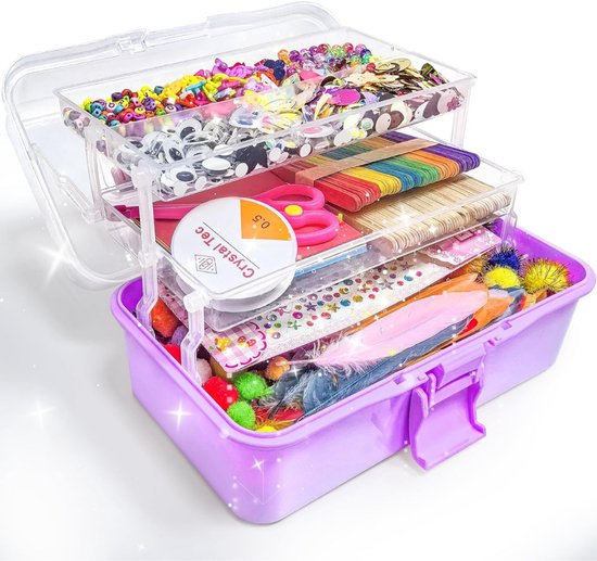 QORA® Knutselkoffer - Knutseldoos - Knutselpakket - Sering - Veelkleurig - 29cm x 17cm x 13cm; 2.5 kg