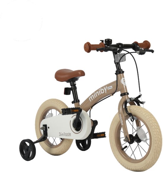 Qplay Miniby Kinderfiets 12 inch - 3 in 1 - loopfiets - Nude Pink van Qplay