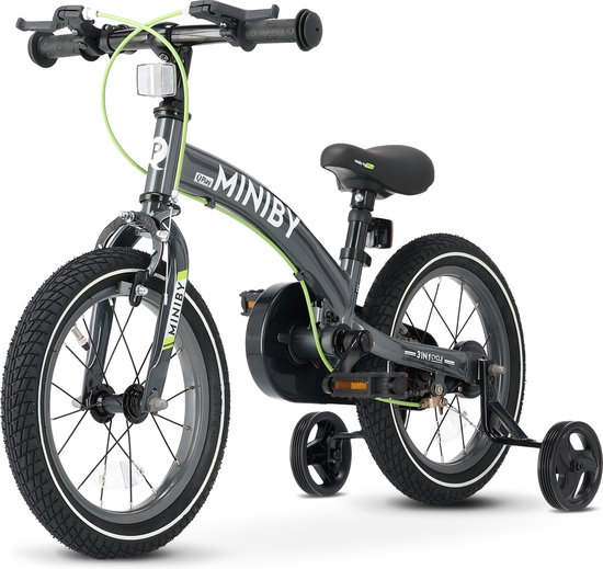 Qplay Miniby Kinderfiets 14 inch - 3 in 1 - loopfiets - Grijs van Qplay