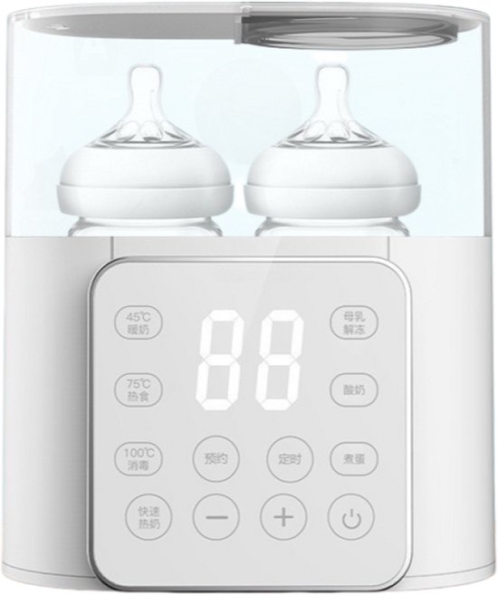 QTTVBTNA -Flesverwarmer - 9-in-1 Babyflesverwarmer - Melkverwarmer - Wit, ontdooien, opwarmen, steriliseren, 24u warmhouden - Voor 2 flessen, LED, touch bediening - Instelbare temp en tijd - Droogkookbeveiliging - Food-grade PP