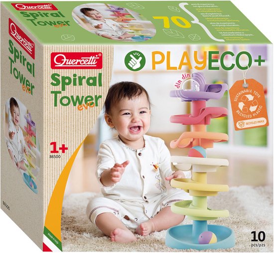 Quercetti Spiral Tower Evo gekleurde knikkertoren spiraalbaan 10-delig van Quercetti