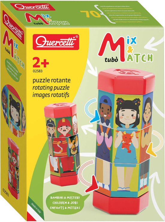 Quercetti Tubo Mix & Match Roterende Puzzel Kinderen en Beroepen van Quercetti