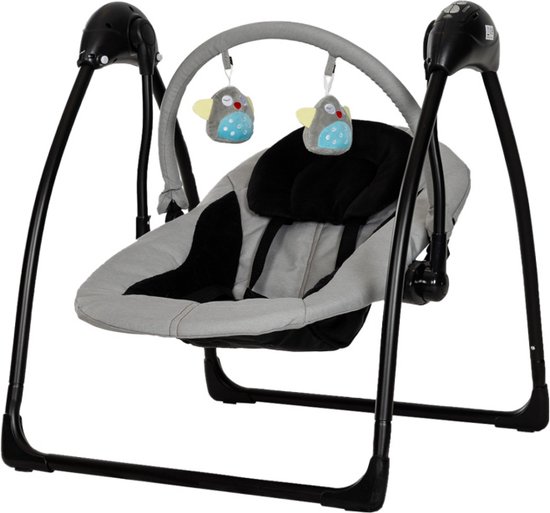 Qute Schommelstoel Q-Swing Softgrey Uil / Zwart Frame van Qute