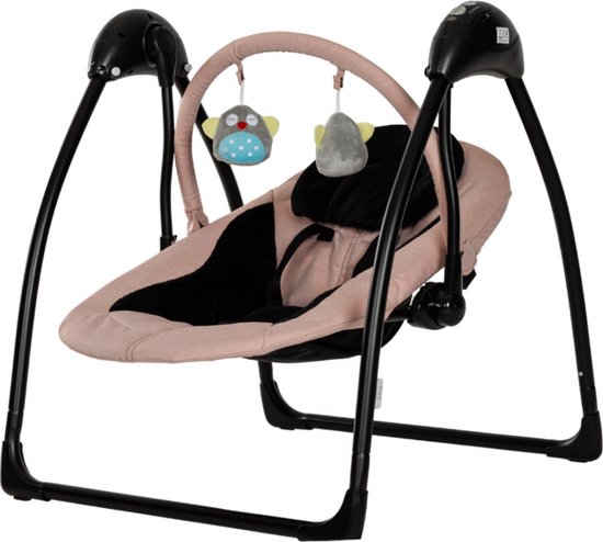 Qute Schommelstoel Q-Swing Softpink Uil / Zwart Frame van Qute