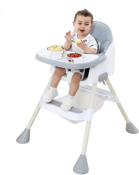 Quvo® Kinder Eetstoel – 2-in-1 Babystoel Voor Aan Tafel Met Dienblad - Baby Stoel Voor Eten - Meegroei Kinderstoel - Baby stoeltje Zitten – Meegroeistoel - Kindereetstoel - Grijs - 80cm x 55cm x 106cm