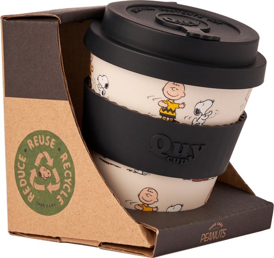 Quy Cup 230ml Ecologische Reis Beker - SNOOPY - Dansen - BPA Vrij - Gemaakt van Gerecyclede Pet Flessen met Zwart Siliconen deksel-drinkbeker-travelcup-eco-BPA vrij van Quy Cup