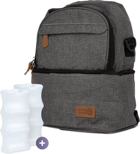 Qwali Koeltas Moedermelk - Incl 2 koelelementen - Schouder & Rugtas - Bewaarflesjes - Borstvoeding - Baby - Koelrugzak - Kolftas - Borstkolf - Grijs van Qwali