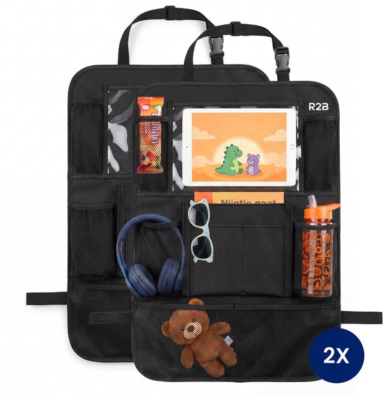 R2B Auto Organizer Autostoel - 2 Stuks - Autostoel Organizer voor Kinderen - 8 Opbergvakken met Tablethouder - Waterafstotend 600D Polyester - Universele Pasvorm