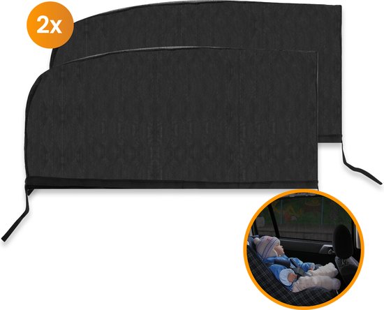 R2B® Zonnescherm Auto Zijruit - Universele set van 2 - Met UV Protectie voor Kind & Baby - Extra Donkere Zonwering Auto - Zwart - Autoaccessoires