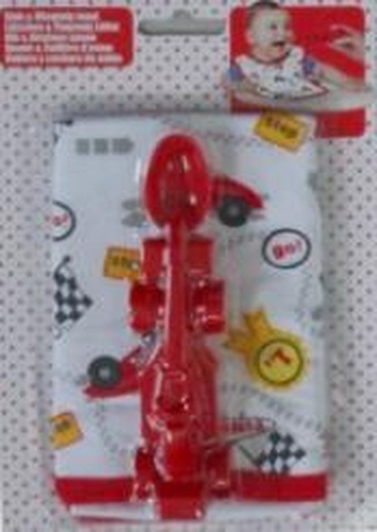 Racewagen Rode lepel + slabber voor baby peuter van Simply for kids